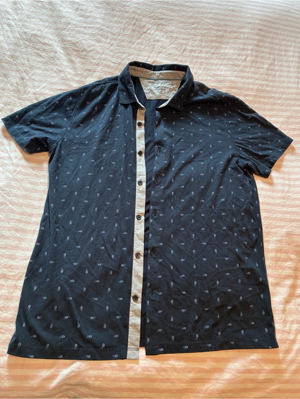Michael Brandon Navy Short-Sleeve Button-Down Shirt with Contrast Placket